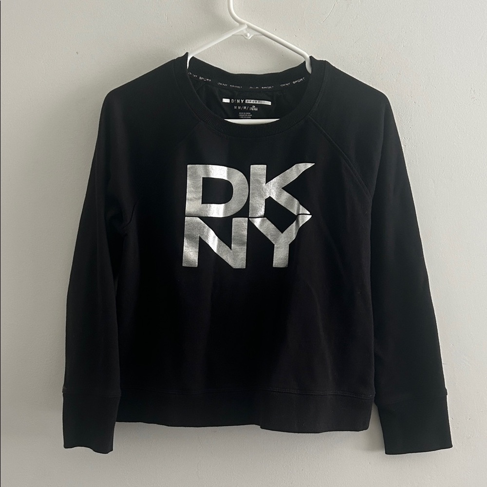 DKNY Black Crewneck Sweatshirt with Silver Logo